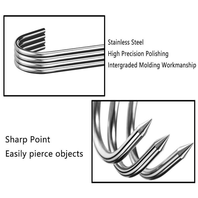 WADY Meat Hooks, 12Pcs Premium Stainless Steel Butcher Hook Smoking