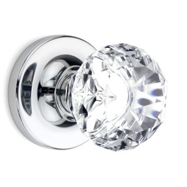 Kobelle- Diamond Round Brilliant Crystal Door Knobs Polished Chrome Round Rosette Dummy Chrome