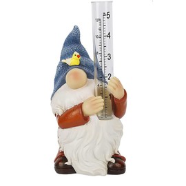 EDMISU Resin Gnome Rain Gauge Garden Sculptures Status with A Glass Rain Gauge Resin Garden Ornaments for Yard Patio Lawn Outdoor Decorations