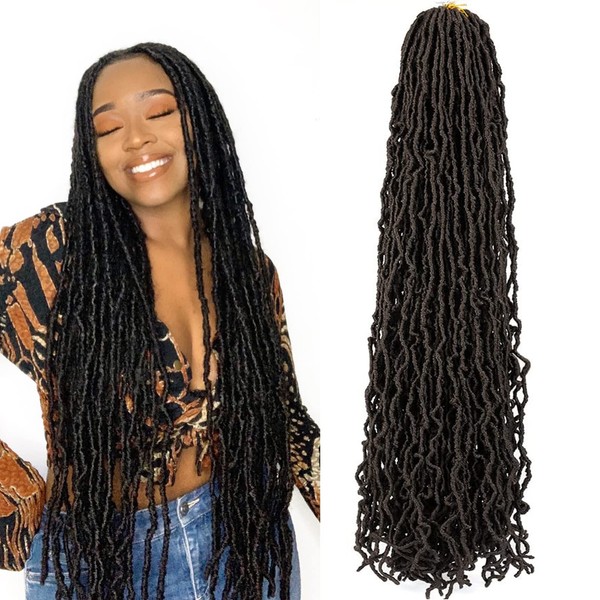 Faux Locs Crochet Braids Hair 6 Packs Super Long Goddess Locs Crochet Hair Curly Wavy Soft Locs Braiding Hair for Women Pre-looped Synthetic Afro Roots Braid Collection (36 Inch, 4#)