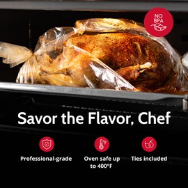 PanSaver - Bolsa de asar - Bolsas de cocina para horno - Bolsa de cocina de pavo con lazos - Ayuda a mantener la comida húmeda - Bolsa de nailon duradera - Fácil limpieza - 19 x 23.5 pulgadas, 2