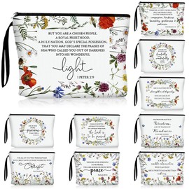 Talltalk 20 Pcs Christian Makeup Bags 10 Styles Bible Cosmetic Bags Bulk Bible Cover Floral Makeup Bags with Handle Inspirational Christian Religious Gifts for Women Church Gifts Mother's Day