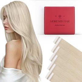 Moresoo Tape in Hair Extensions Human Hair,18 Inch 10 Pcs 25 Grams,#60 Platinum Blonde, Fashion Seamless Tape in Hair Extensions,For Party Wedding