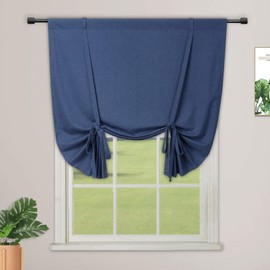 CAROMIO Tie Up Curtains for Windows, 100% Blackout Rod Pocket Adjustable Tie Up Shades for Kitchen Windows Cafe Curtains, 42x63 Inches