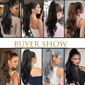 KRSI Dark Brown Hair Extensions Faux Ponytails for Women,Long Wavy Pony Tails Clip on Ponytail Hair Extensions Hairpieces for Women Synthetic 26 Inch Draw String Pony Tail for Woman Daily Use(Brown#)