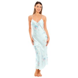 Nikaro Women's Long Cami Slip Nightdress Super Soft Lightweight Satin Nightie in Pastel Floral (10) Floral