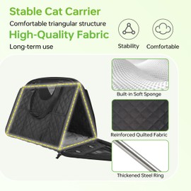 Cat Transport Carrier with 3 Pockets, Fully Opening Self-Locking Zipper Cat Soft-Sided Carriers, Breathable Cat Carrier Soft Up to 16 Lbs Perfect for Traveling, Outdoor Activity and Driving(Black)