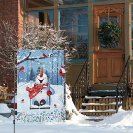 Louise Maelys Winter Snowman Garden Flag 12x18 Double Sided, Burlap Small Snow Welcome Cardinal Garden Yard House Flags Winter Christmas Outside Outdoor House Decor (ONLY FLAG)