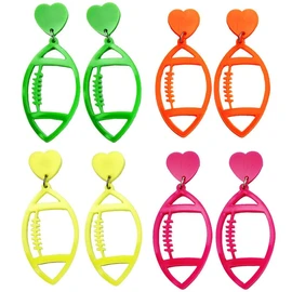 Fluorescent Hollow-out Rugby Football Sports Dangle Earrings (Rose Red)