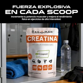 Creatina Monohidratada Creapure® 500g Hanuman | Creatina 100% Pura Calidad Alemana | 100 Servicios de 5g | Sin Sabor, Sin Azúcar, Sin Aditivos | Fuerz