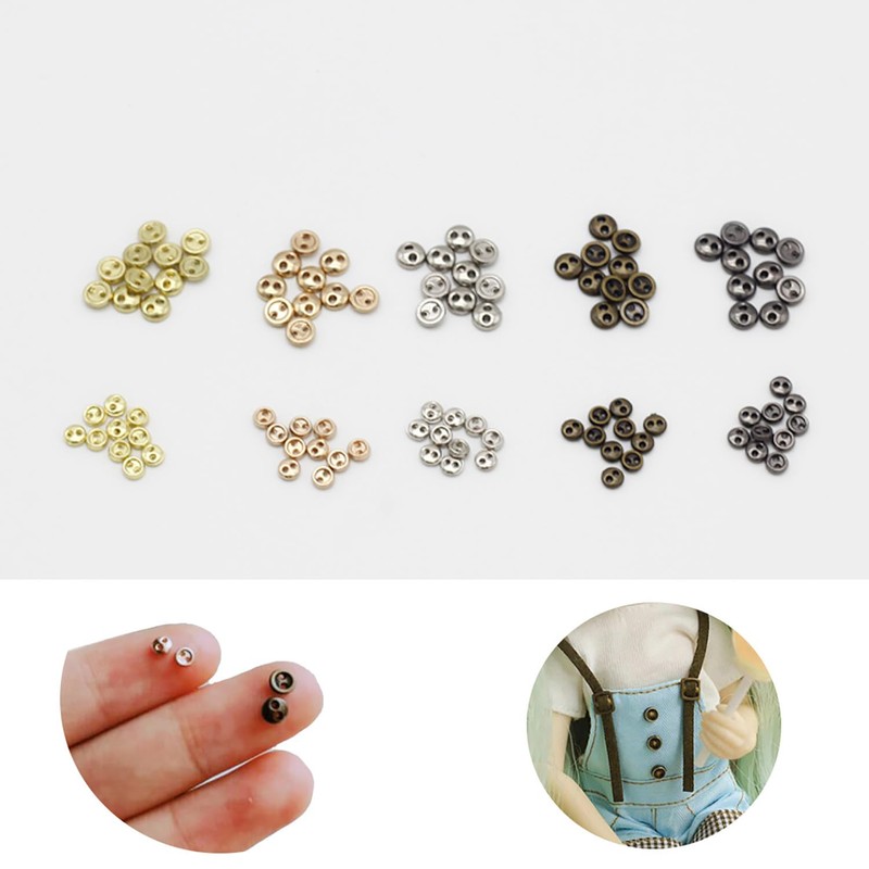 20 PCS 2 Hole Mini Metal Round Buttons Small Bread