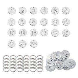 50 Pcs Stainless Steel Numbered Tags, Metal Round Numbered Tags Hollowed Metal Nuber Tags with Rings for House Lockers, Coat Check, Dormitory Keys(1-50)