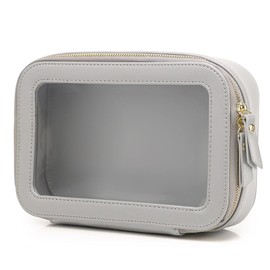 Pinkmik Clear Makeup Bag Travel Case Portable Transparent Cosmetic Bag Case Clear Travel Toiletry Bag Makeup Bag for Car with Zipper for Women (L/Gray, M)