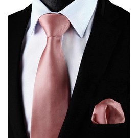 HISDERN Men's Tie Handkerchief Plain Tie & Pocket Square Set Ties for Wedding Party Plain in Various Colours, Z-Gold Pink-5