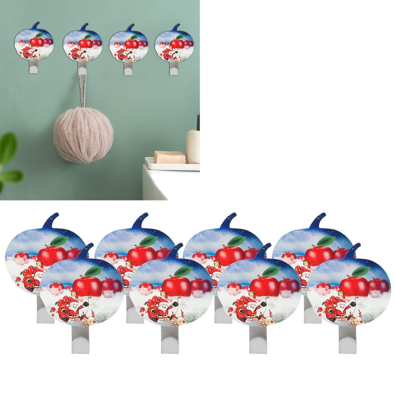 8Pcs Apple Shape PunchFree Hook WallMounted Sticking Hook Kitchen Bathroom