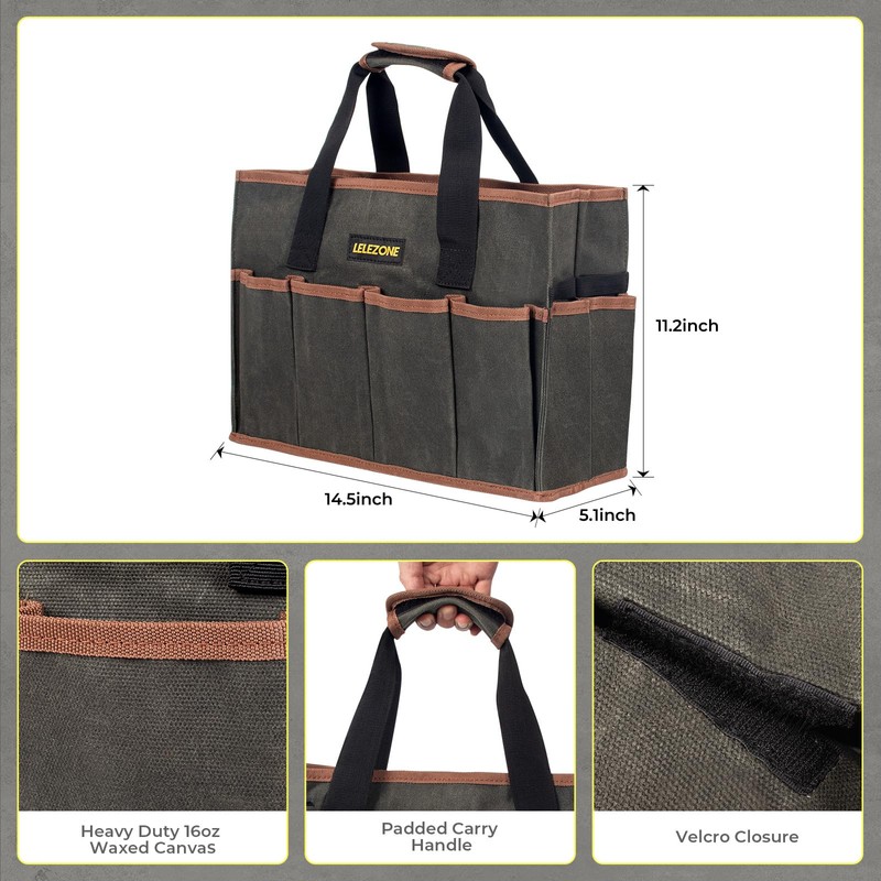 Tool Bag 16 oz. Waxed Canvas Tool Bag Large Capacity