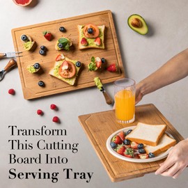 THETCHRY Large Bamboo Cutting Board,Non-Slip Wood Cutting Board for Kitchen with Deep Juice Groove&Built-in Handles,Charcuterie&Chopping Board for Meat,Vegetables and Fruits,17''Lx12''Wx0.7''TH