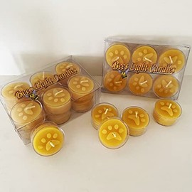 Paw Tealight Candles / 100% All Natural Beeswax Tea Light Candle/Dog/Cat Paws/Pooch/Animal/Wolf/Canine/Puppy/Kitty/Imprint (12 Pack with Box)