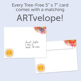 Tree-Free Greetings - All Occasion Cards - Artful Designs - 2 Cards + Matching Envelopes - Made in USA - 100% Recycled Paper - 5"x7" - Grateful Sun (GT65975)