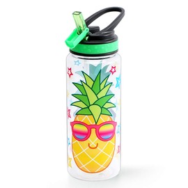 HomTune Cute Water Bottle with Straw for School Kids Girls, BPA FREE Tritan & Leak Proof & Easy Clean & Carry Handle, 23oz/ 680ml - Pineapple