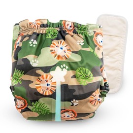 Reusable Cloth Diapers with Wetness Indicator, Swim Diaper, 1 Waterproof Skin Friendly Covers＆Insert One Size Adjustable Washable Diapers for Newborns, Baby (11-33 pounds, 0-3 Years, Lion)