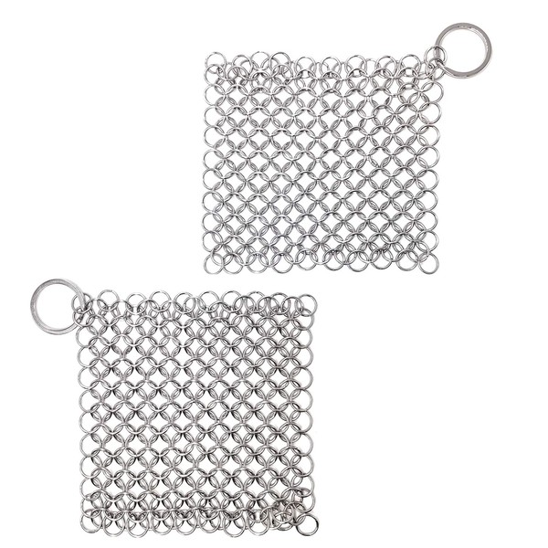 WFRX 4"x4"(2 Packs) Cast Iron Scrubber, Premium 316L Stainless Steel Cast Iron Cleaner, Chainmail Scrubber for Cast Iron, Stainless Steel, Hard Anodized Cookware and Other Pots & Pans