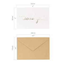 Set of 20 Thank You Cards with Kraft Envelopes - 4x6 Cards and Envelopes, Golden Glossy Handwritten Text, Blank White Cards and Envelopes, Greeting Cards, for Graduation, Bridal Shower, Engagement