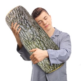 27"×7" Wood Log Pillow Decorative Pillow Extra Large, Log Cabin Decor Long Round Fun Throw Pillows 3D Print, Forest Woodland Nursery Tree Stump Therian Decor for Bed Couch Room, White (M)