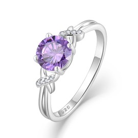 Blaniy Infinity Promise Rings for Her 925 Sterling Silver 1CT Round Cut Engagement Ring Wedding Eternity Anniversary Rings Amethyst February Birthstone Jewelry Gifts for Women Size 9