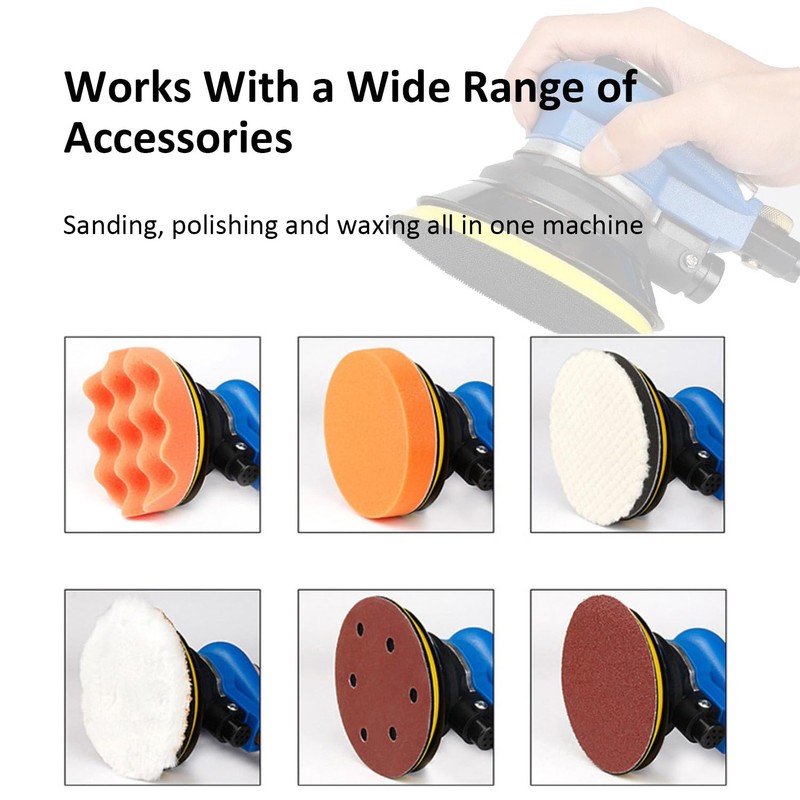 Air Random Obrital Sander 5" Dual Action Palm Sander, Hook