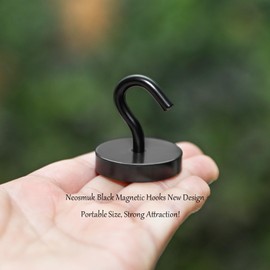 Neosmuk 120lb+ Extra Strong Magnet with Hook for Fridge,Heavy Duty Cruise Hook for Ceiling,Small Magnetic Holder for Van, Tool(Black, Pack of 4)