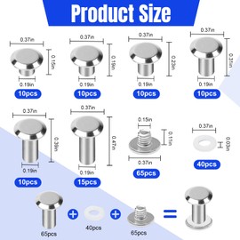 Chicago Binding Screws, Pack of 170 Chicago Screws, M5 x 4/6/8/10/12/15 mm Book Screws, Screw Rivets for DIY Leather Decoration, Bags, Craft, Collar, Harness, Luggage, Purse (Silver)