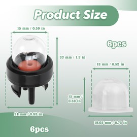 6 PCS Replacement 188-512 for Homelite, Husqvarna Chainsaw and Ryobi Primer Bulb Replacement - Plus 6 PCS Transparent Primer Bulb Pump 188-12-1 0057003 0057004, Great Replacement for Small Engines