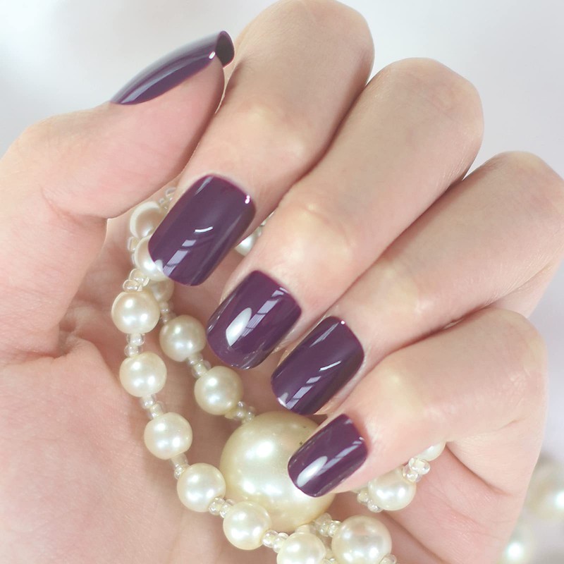 Medium Square Fake Nails Purple Press on False Nails Artificial