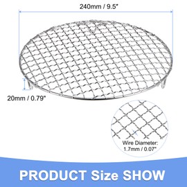 GLOKUUCA Round Cooking Rack - Stainless Steel BBQ Grill Net Mesh with Legs Fits for Cooling Baking Steaming - Cross Wire Barbecue Grilling Grate - (9.5-inch x 0.79-inch, Silver Tone)