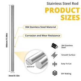 11 Pcs 304 Stainless Steel Round Rod,Phiowocx 1/8” x 16” Metal Solid Shaft Rods Bar,Smooth Steel Rods for DIY Craft Model,Industry,Metal Working Hobbies-Plane/Ship Model(3 x 406mm)