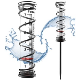 Toiclebor Rain Gauge Outdoor,Accurate Glass Tube with Metal Stand,with Red Float,Dual Scale,Decorative for Yard & Garden,Model RM-BS7-001
