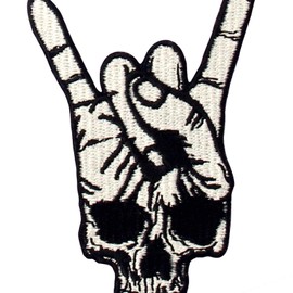 ZEGIN Skull Hand Symbol Finger Sign Rock 'n' Roll Embroidered Iron on Sew on Patch