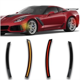 ULTRALTH Smoked LED Side Marker Light for 2014-2019 Chevy Corvette C7 (Stingray/Z06/ZR1/Grand Sport) - Amber Front & Red Rear Turn Signals (4pc Kit) | Direct Replacement, Plug & Play (Amber/Red)