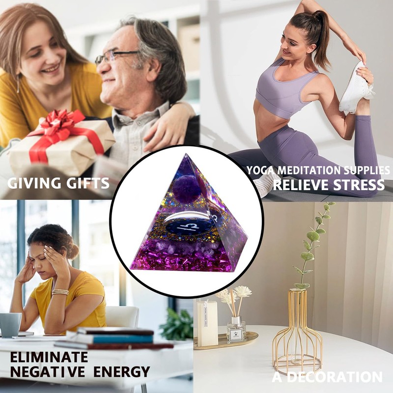 XIANNVXI Libra Pyramid Amethyst Stone Crystals Gemstones Large Pyramids Zodiac