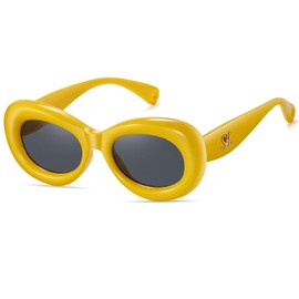 SHEEN KELLY Retro Oval Sunglasses Women Men Trendy Cute Glasses Circle Round Party Colourful Glasses, 3