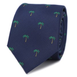 MENDEPOT - Corbata con diseño de árbol de coco y caja de regalo, color verde y azul marino