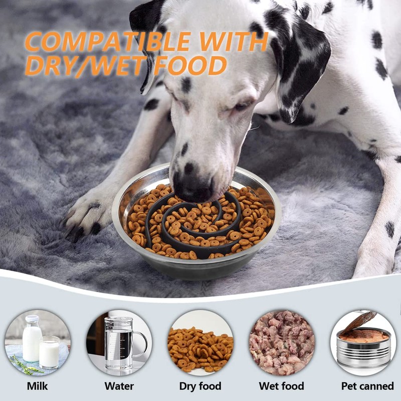 Slow Feeder Dog Bowls Insert, Animire Soft Silicone Slow Eating