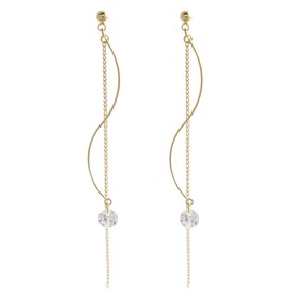 Vingtaine E2043 Single Stone Wavelong, Non-Hole Earrings, Resin-Like Earrings, Resin Silver Brass Cubic Zirconia, Cubic Zirconia