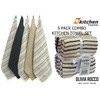 Olivia Rocco 5 Pack Striped Kitchen Tea Towels Cotton Super