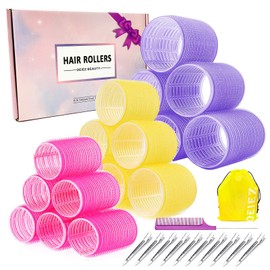 38 Pcs Hair Rollers set, Self-Grip Hair Curlers for Long Medium Short Hair, Jumbo Large Hair Rollers,18 Velcro Rollers &18 Metal Clips & 1 Comb & 1 Storage Bag, Gift Pack (3 sizes 2.5"/2"/1.5")