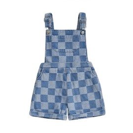 MAINESAKA Toddler Baby Boy Girl Plaid Overalls Romper Jumpsuit Sleeveless Adjust Button Strap Suspender Shorts Summer Clothes (A-Sky Blue, 4-5 Years)