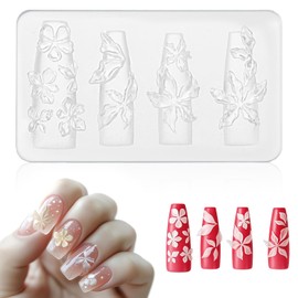 3D Lily Flower Nails Design Nail Art Molds, Silicone Nails for Nail Art Molds Lily Template DIY Decorative Floral Silicone Mold Resin Carving Mold for Women Making Tool Decor Accessories Decorations