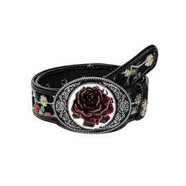 GORGLITTER Women's Boho Belt Floral Embroidery Western Country Concho Cowgirl Belts Vintage, Black Rose, suit waist size:29.5-33.5"