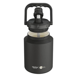 Asobu Puramic™ Mini Stainless Steel Double Walled Vacuum Insulated 33 Ounce Jug With Full Hand Easy Carry Handle and Pop Up Straw (Black)